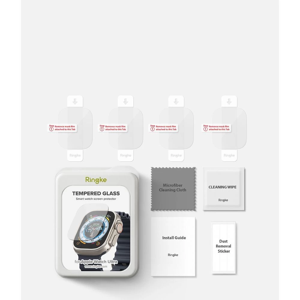 Apple Watch Ultra 4 viedpulksteņa aizsargstikls  RINGKE ID FC (49mm) (4-pack)