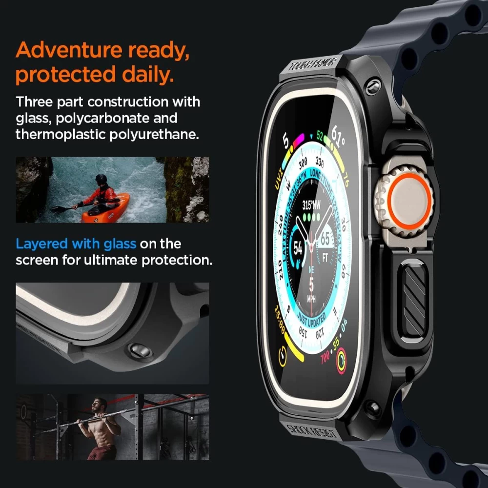 Apple Watch Ultra 4 Aizsargvāciņi un maciņi melns SPIGEN TOUGH ARMOR (49mm)