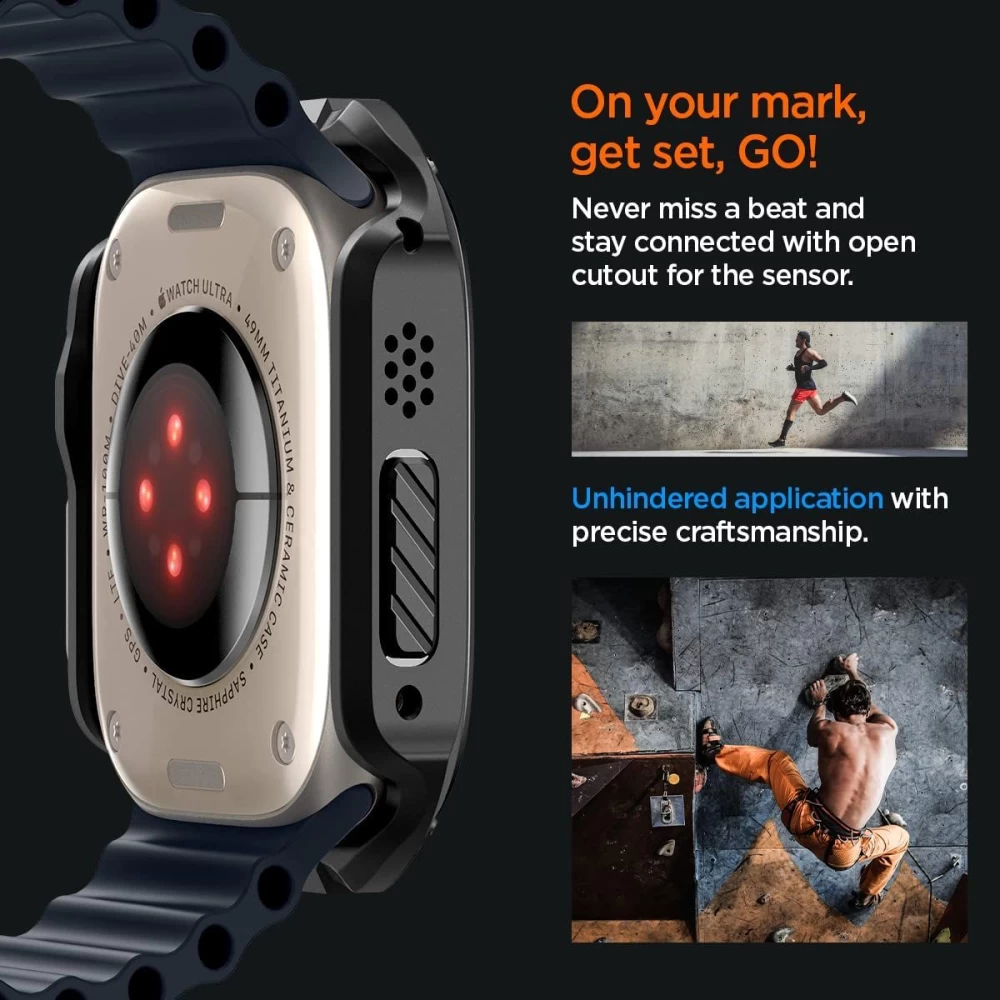 Apple Watch Ultra 4 Aizsargvāciņi un maciņi melns SPIGEN TOUGH ARMOR (49mm)