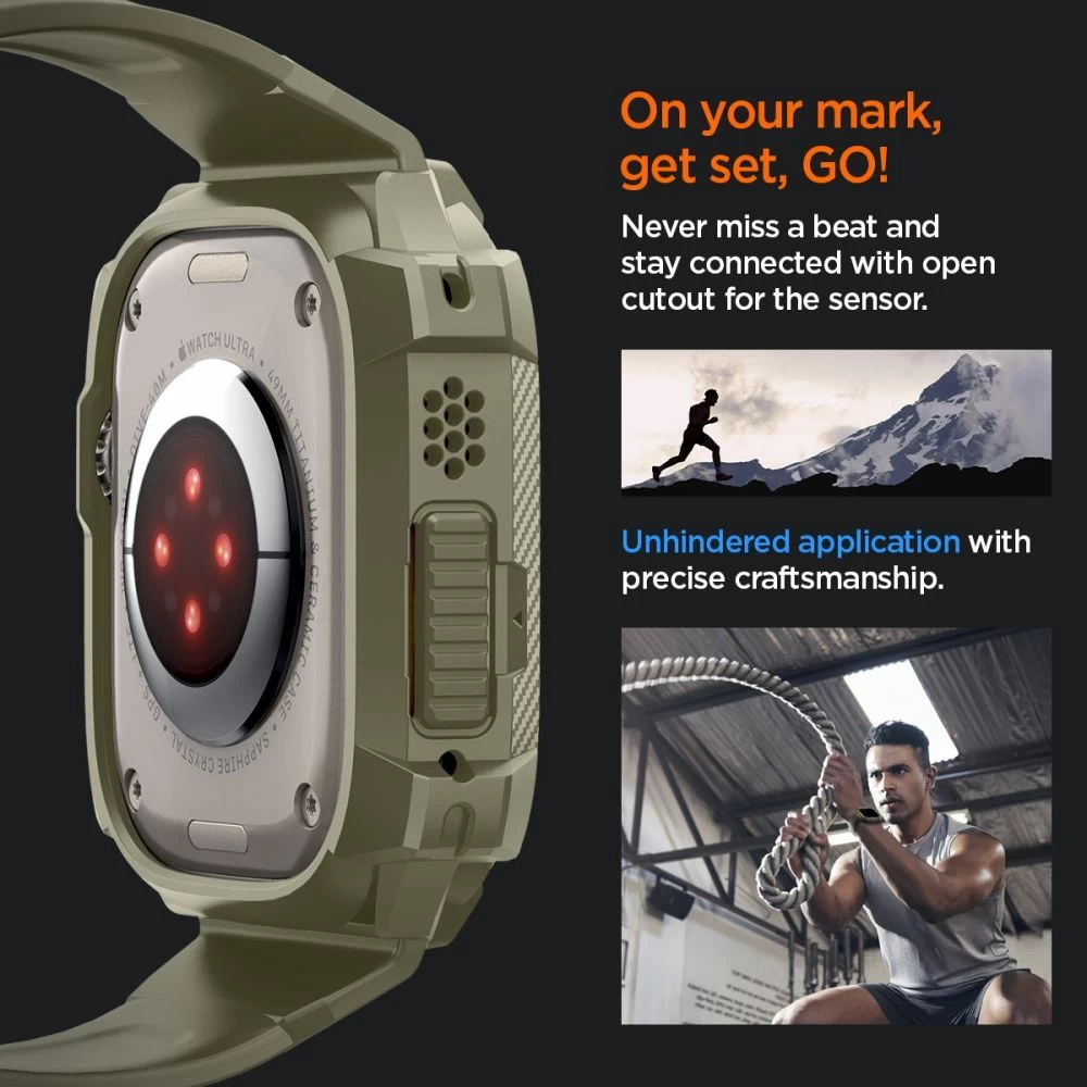 Apple Watch Ultra 4 Viedpulksteņu siksniņas zaļš SPIGEN RUGGED ARMOR ”PRO” (49 mm)