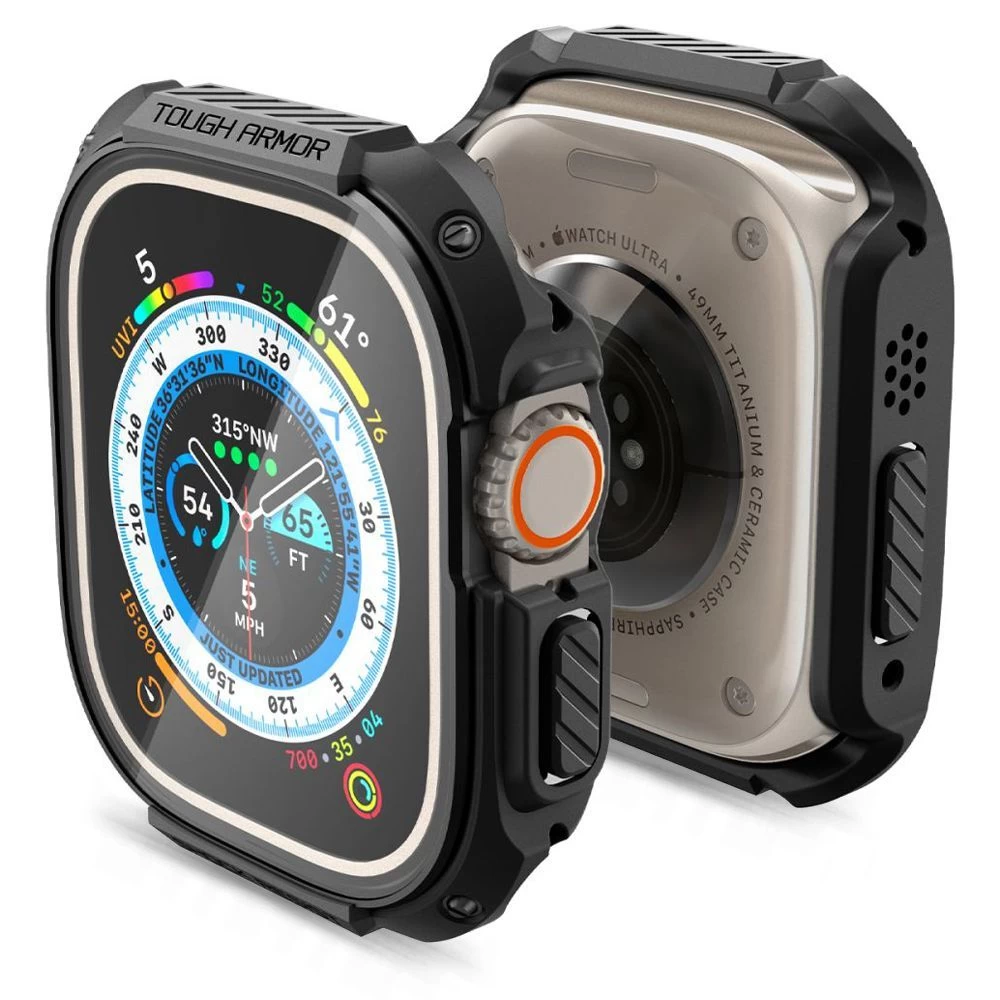 Apple Watch Ultra 4 Aizsargvāciņi un maciņi melns SPIGEN TOUGH ARMOR (49mm)